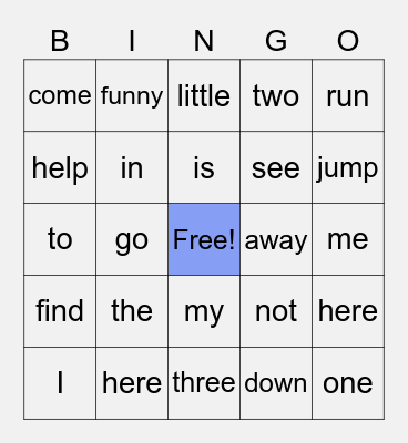 Dolch Sight Words 1 Bingo Card