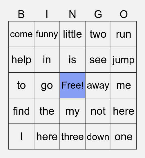 Dolch Sight Words 1 Bingo Card