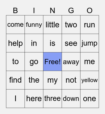 Dolch Sight Words 1 Bingo Card