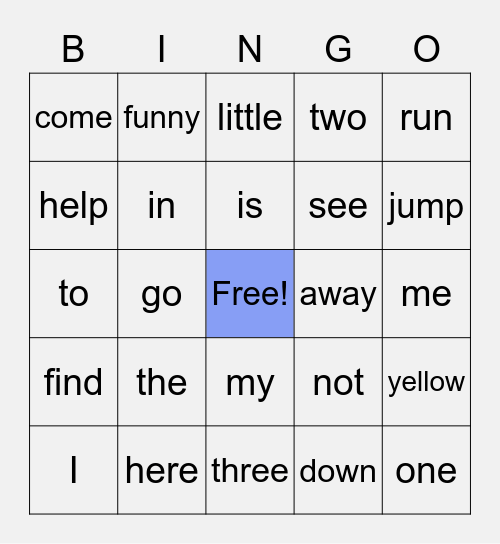 Dolch Sight Words 1 Bingo Card