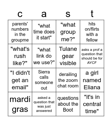 cast bingo Card