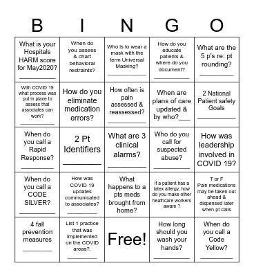 Joint Commission Bingo Card