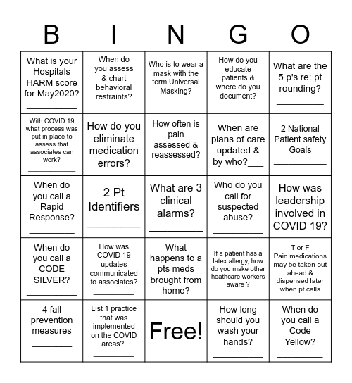 Joint Commission Bingo Card