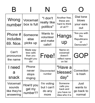 OT Call Time Bingo Card