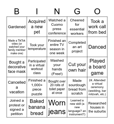 Quarantine Bingo! Bingo Card