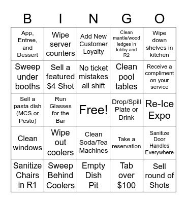 $10 Gift Card Server Bingo Card