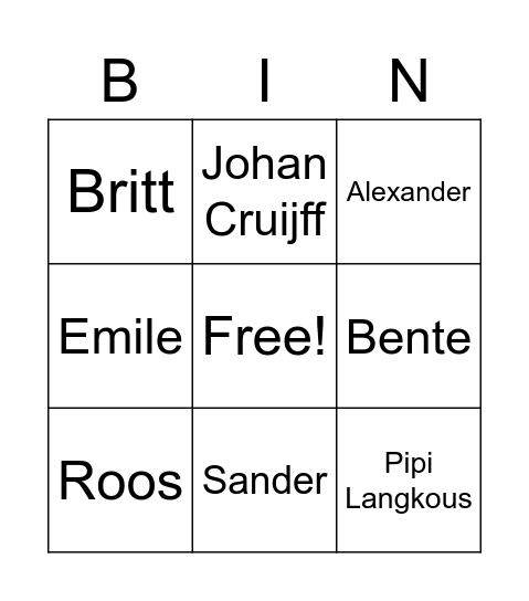 Namen Bingo Card