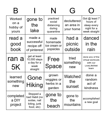 Wesley Long Summer Fun Bingo Challenge Bingo Card