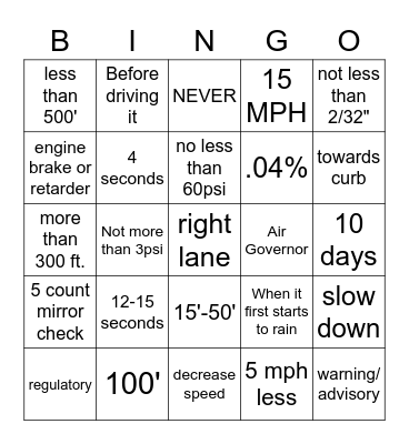 CA SCHOOL BUS Bingo Card