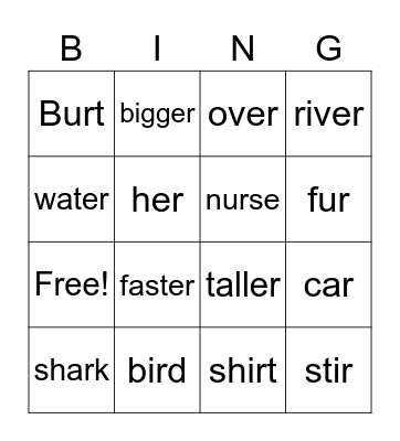 ar er ir ur Bingo Card