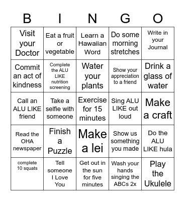 ALU LIKE KUPUNA BINGO Card