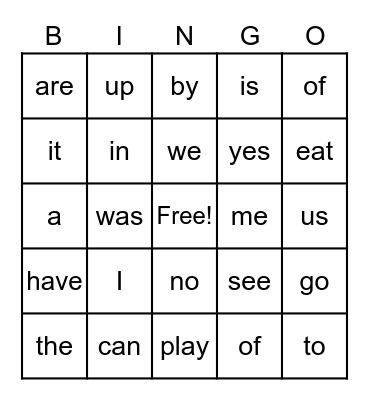 SIGHT WORDS #1 Bingo Card