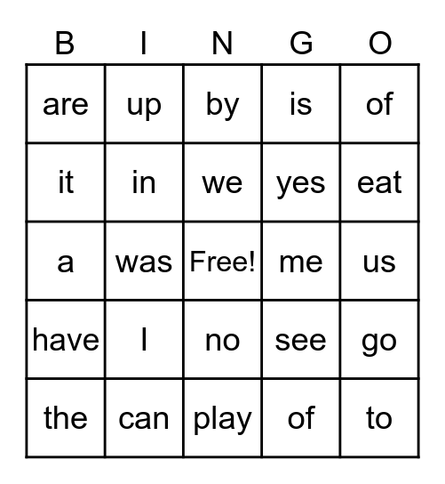SIGHT WORDS #1 Bingo Card
