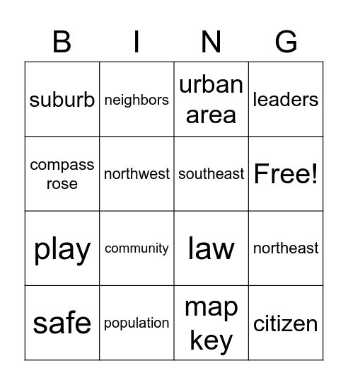 Social Studies Ch.1 Vocabulary Bingo Card