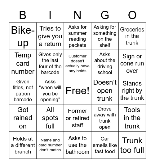 Curbside Bingo Card