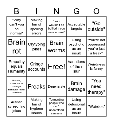 "Acceptable" ableism bingo Card