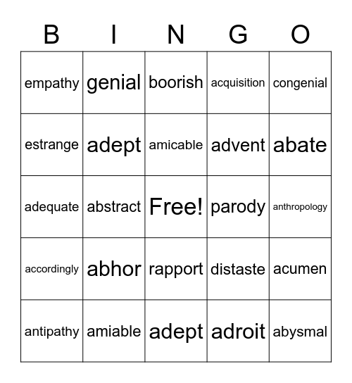 SAT Words - Lora's Card Bingo Card