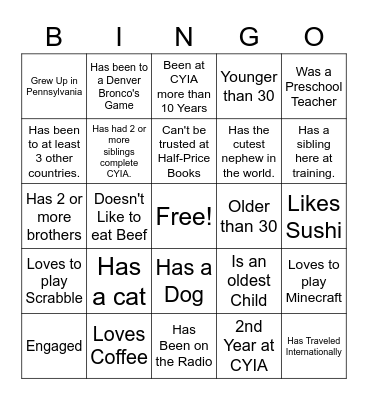 CYIA Leader IceBreaker Bingo Card