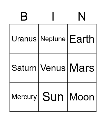 Solar System Bingo Card