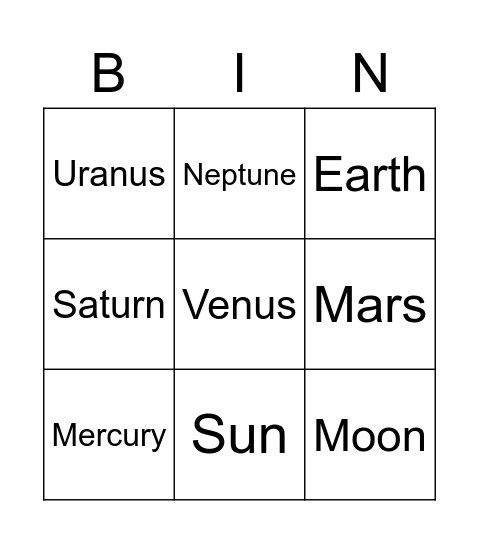 Solar System Bingo Card