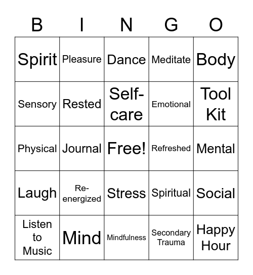 Self-Care for Urban Principals Bingo Card