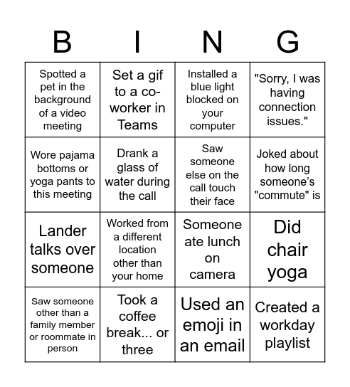 Workflow Call Bingo Card