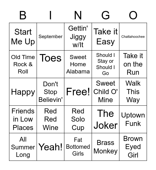 DUCK LAKE MUSIC BINGO Card