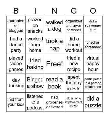 QUARANTINE BINGO! Bingo Card