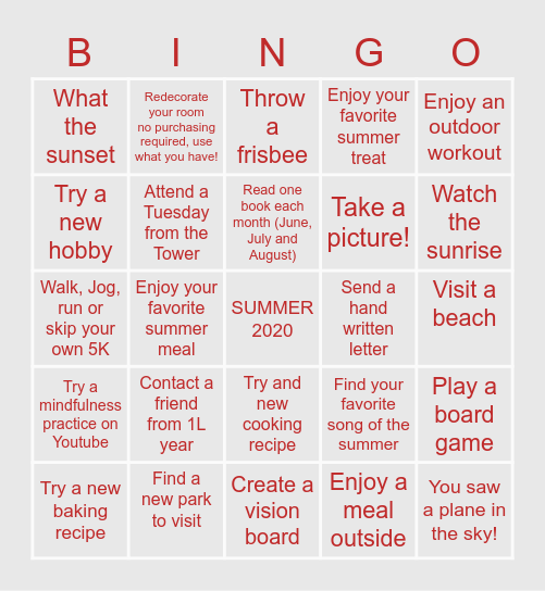What are you doing this summer? Bingo Card