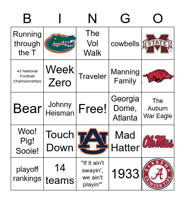 SEC Football Bingo Card
