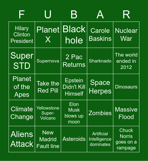 2020 Doomsday Predictions Bingo Card