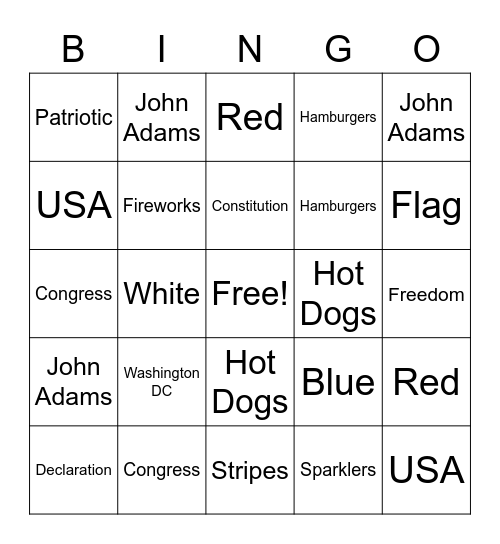 4th of July BINGO Card