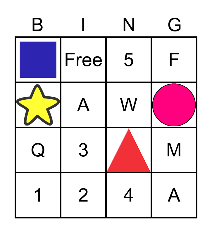 Mixed Items Bingo Card
