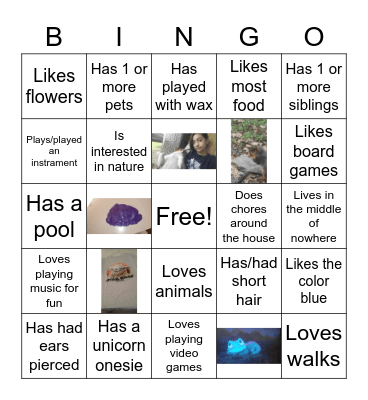 Things about me Bingo Card