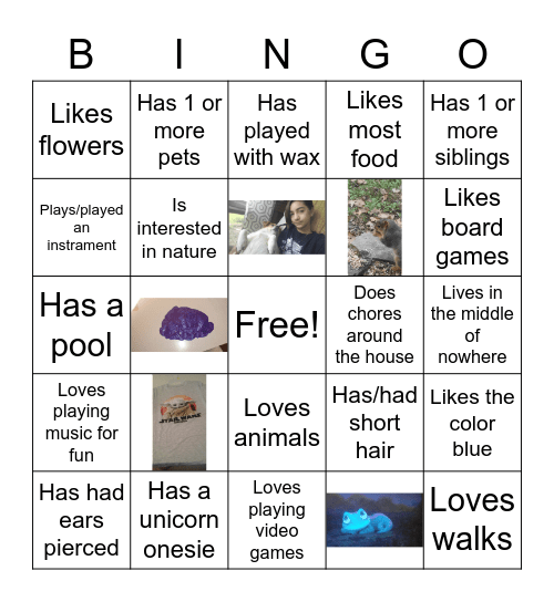 Things about me Bingo Card