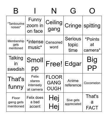 Tier 2 PewDiePie Bingo Card