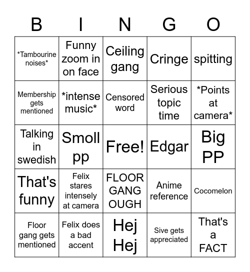 PewDiePie Bingo Card