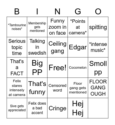 PewDiePie Bingo Card