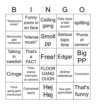 PewDiePie Bingo Card