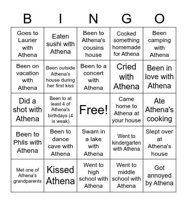 ATHENA'S 21st BIRTHDAY BINGO Card