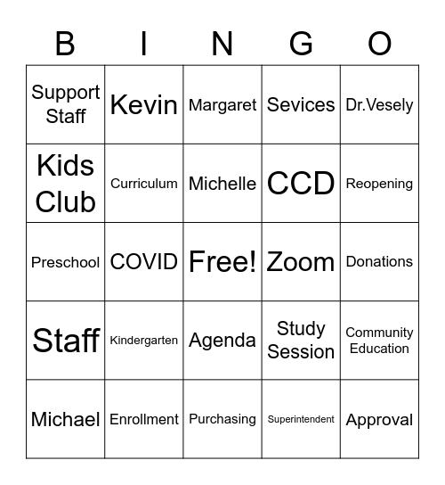 Governing Meeting Bingo Card