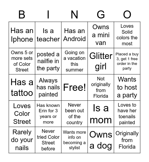 Color Street BINGO Card