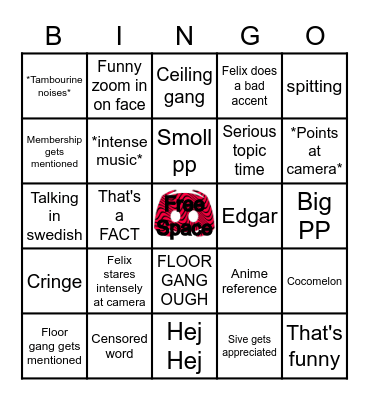 PewDiePie Bingo Card