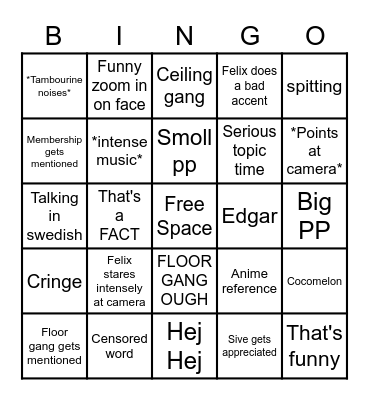PewDiePie Bingo Card