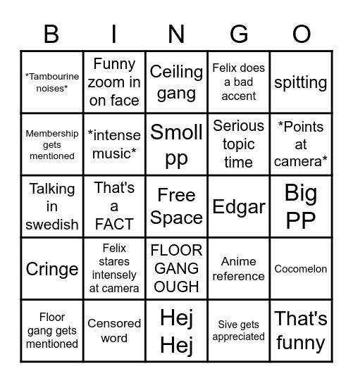 PewDiePie Bingo Card