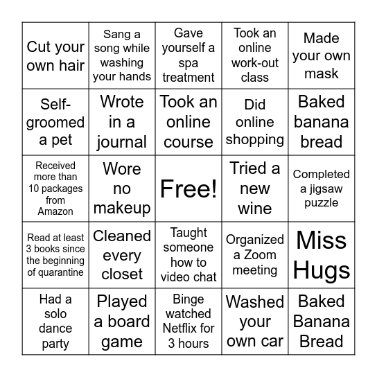 QUARANTINGO Bingo Card