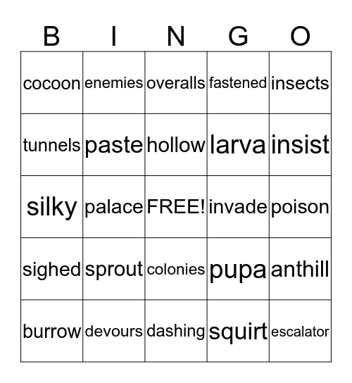 Ants! They are Hard Workers! Bingo Card