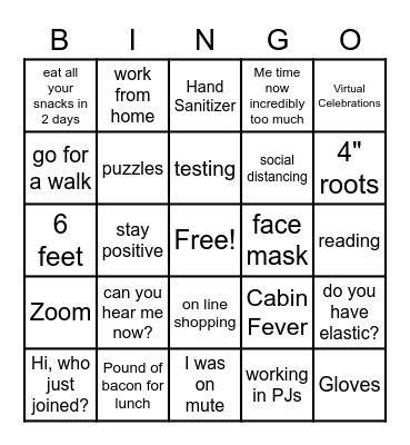 PANDEMIC BINGO Card
