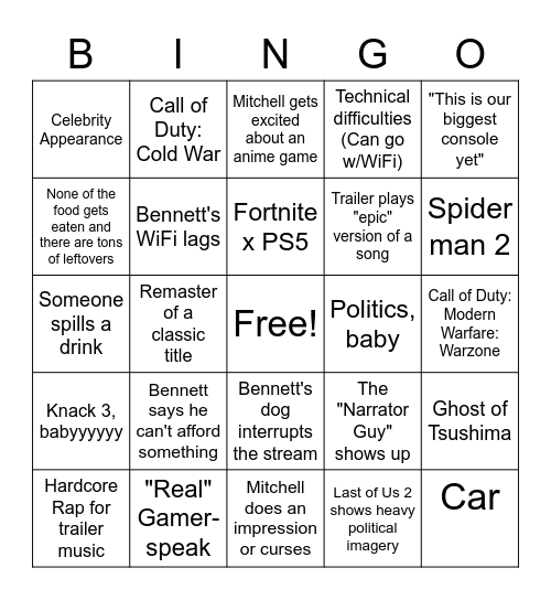 Michael's Card Bingo Card