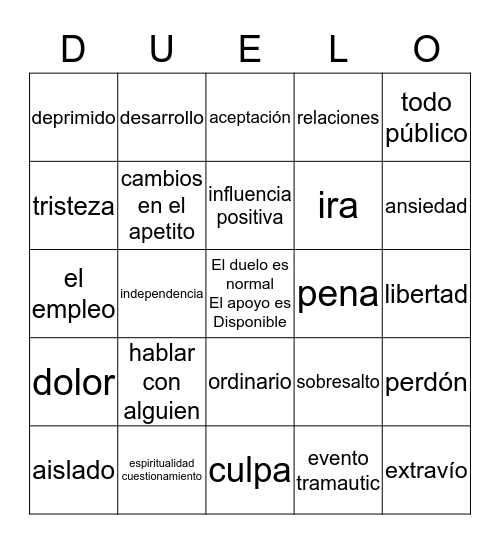 Buen Duelo BINCG  Bingo Card